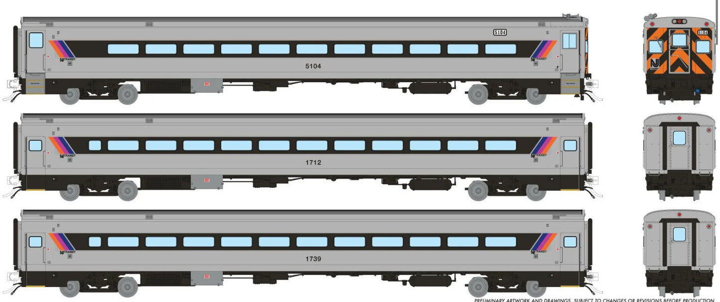 RAPIDO PS COMET I COMMUTER CAR - NJ TRANSIT TIGER STRIPES (3 CAR SET)