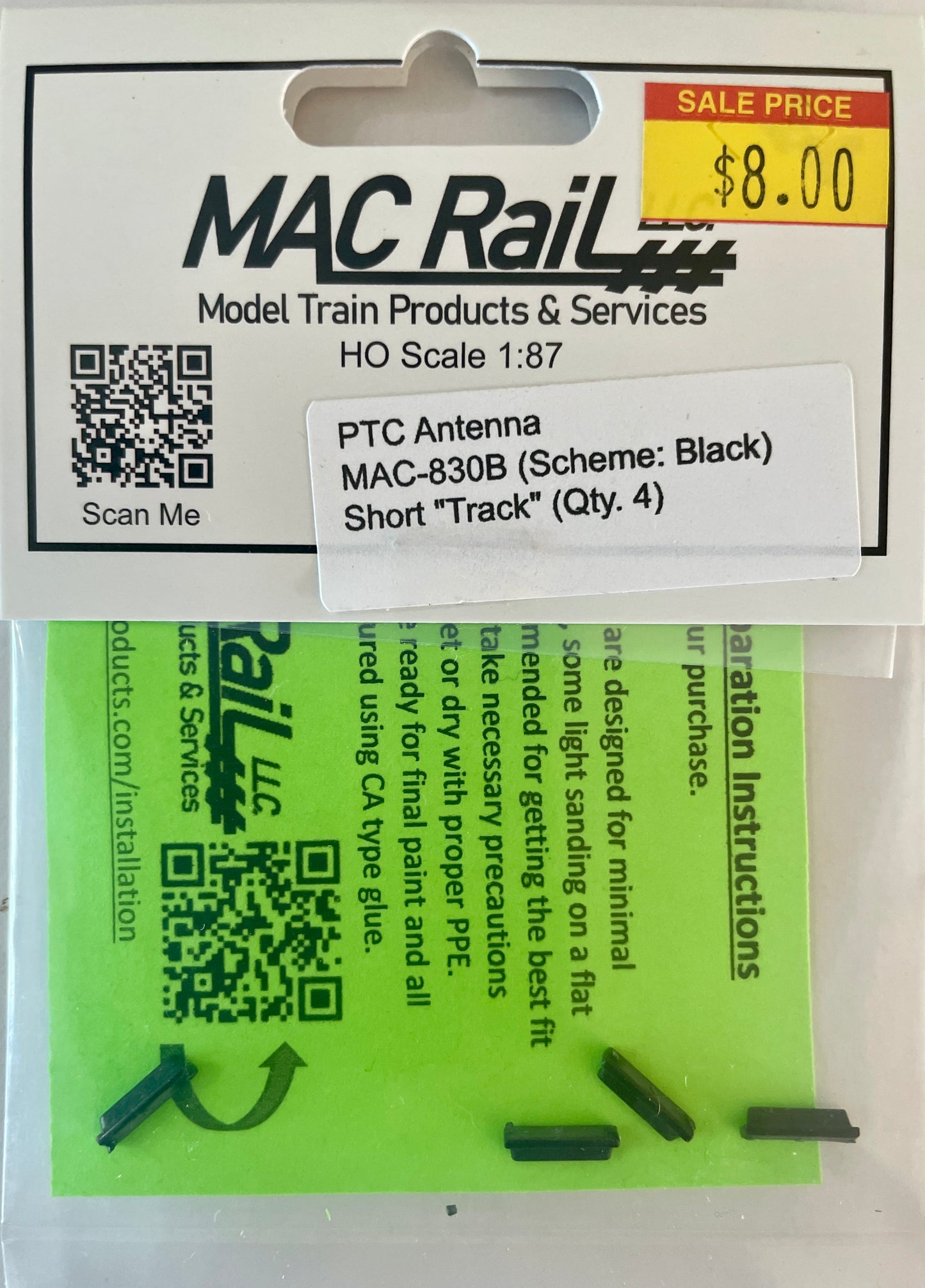 MAC RAIL MAC-830B PTC ANTENNA "SHORT TRACK" BLACK (4 PACK)