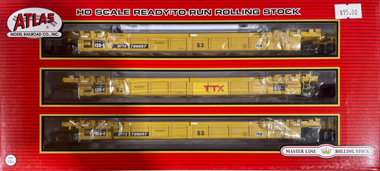 ATLAS MASTER THRALL 53' ARTICULATED WELL CAR (3 UNIT SET) TTX FORWARD THINKING LARGE LOGO
