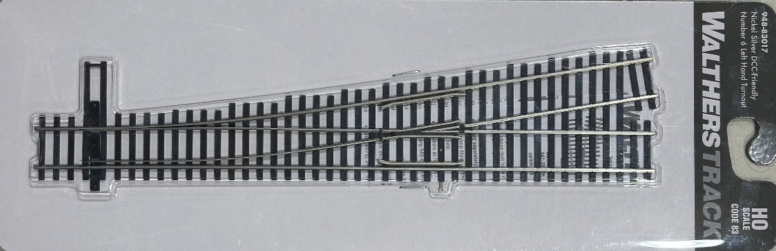 thumbnail image 2 of Walthers HO Scale Code 83 Nickel Silver #6 Left Turnout – DCC Friendly, Pre-built 83017 2 of 6