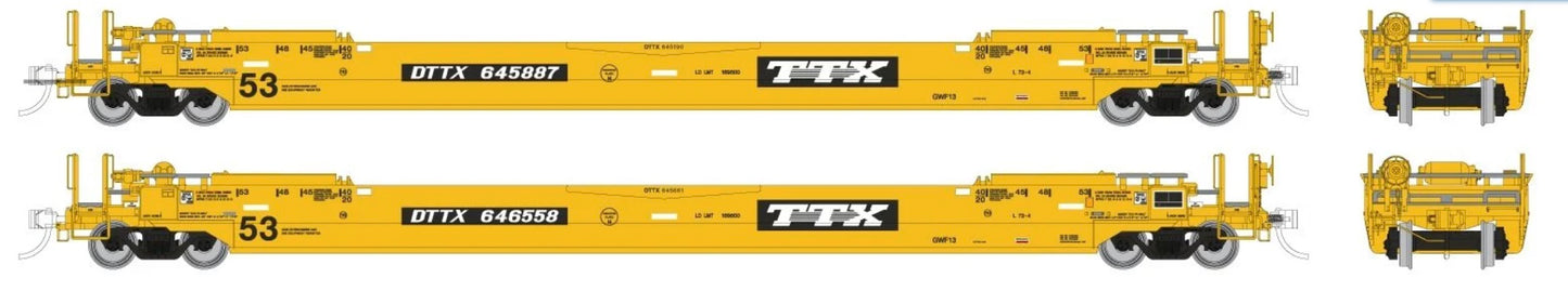RAPIDO GUNDERSON 53ft HUSKY STACK WELL CARS 2 PACK (WELL CARS ONLY) -TTX AS DELIVERED