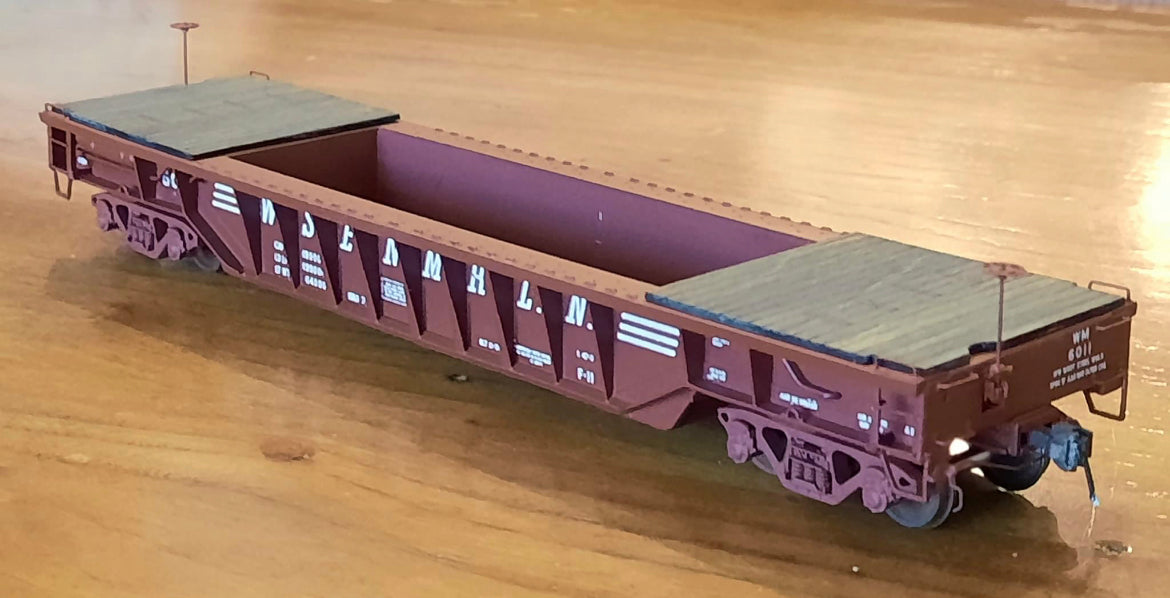 PLATE C MODEL PROTOTYPES WESTERN MARYLAND F11 WELL HOLE FLAT CAR KIT  (W/DECAL SET)