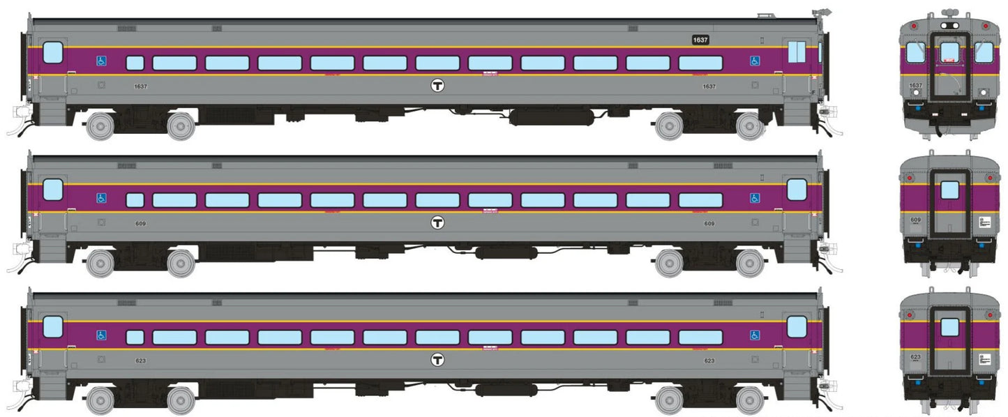 RAPIDO COMET II COMMUTER CAR -  MBTA MODERN  (3 CAR SET)