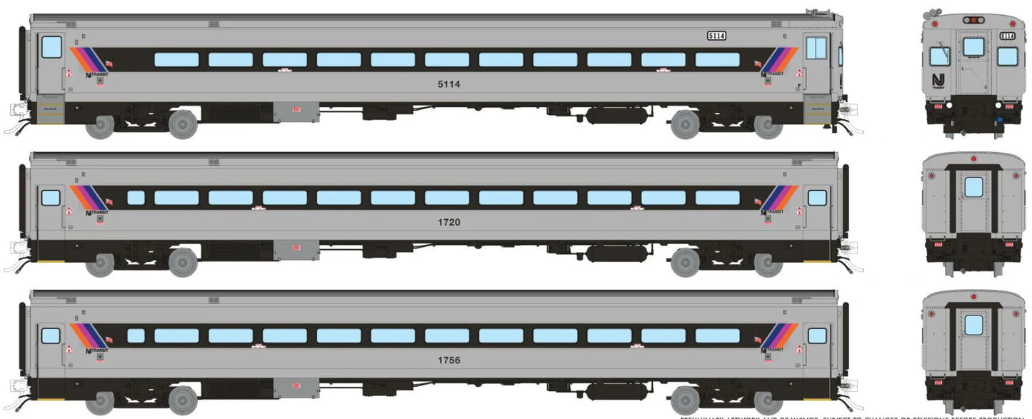 RAPIDO PS COMET I COMMUTER CAR -  NJ TRANSIT WITH DITCH LIGHTS (3 CAR SET)