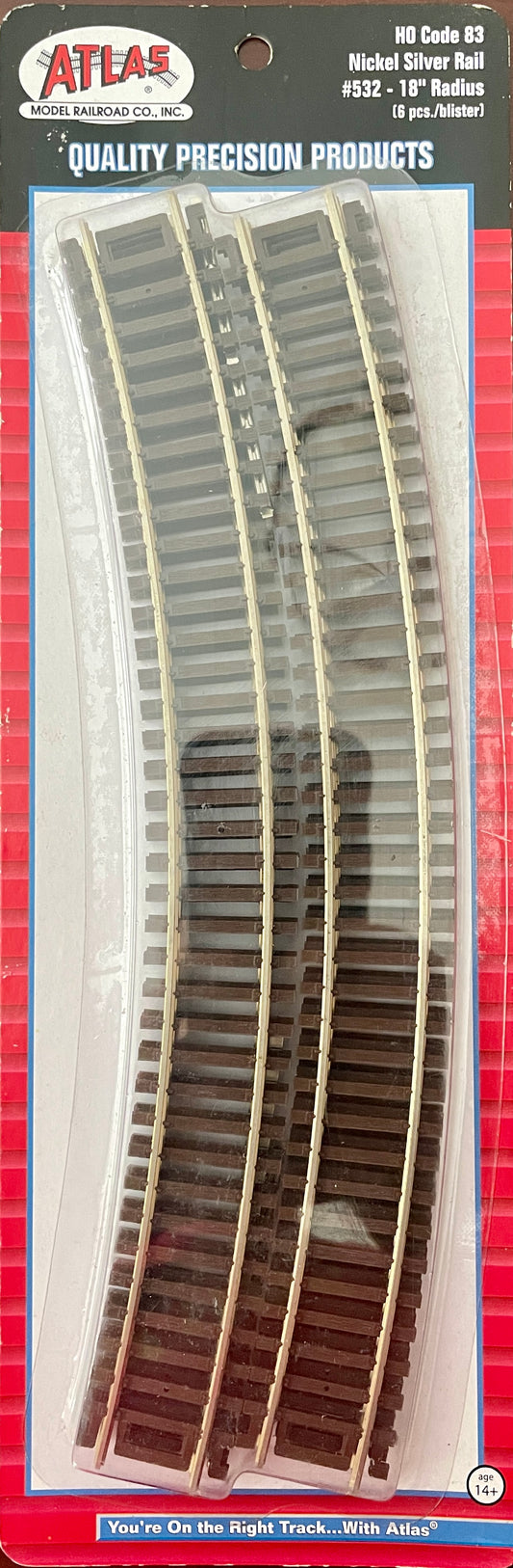 ATLAS CODE 83 18" RADIUS CURVE TRACK #532 (6 PACK)