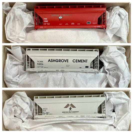ACCURAIL LIMITED RUN 2 BAY CVD HOPPER SET (3 KITS)- PRIVATE CARRIERS/MORTON SALT/OGLEBAY NORTON/ASHGROVE CEMENT