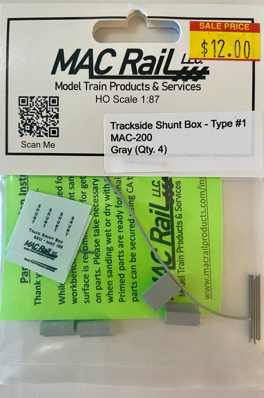 MAC RAIL TRACKSIDE SHUNT BOX TYPE 1 - GRAY (4 PACK) MAC200