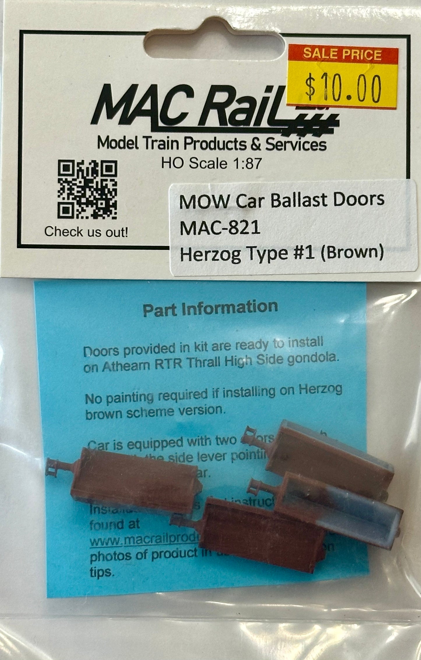 MAC RAIL MAC-821 MOW BALLAST CAR DOORS HERZOG TYPE 1