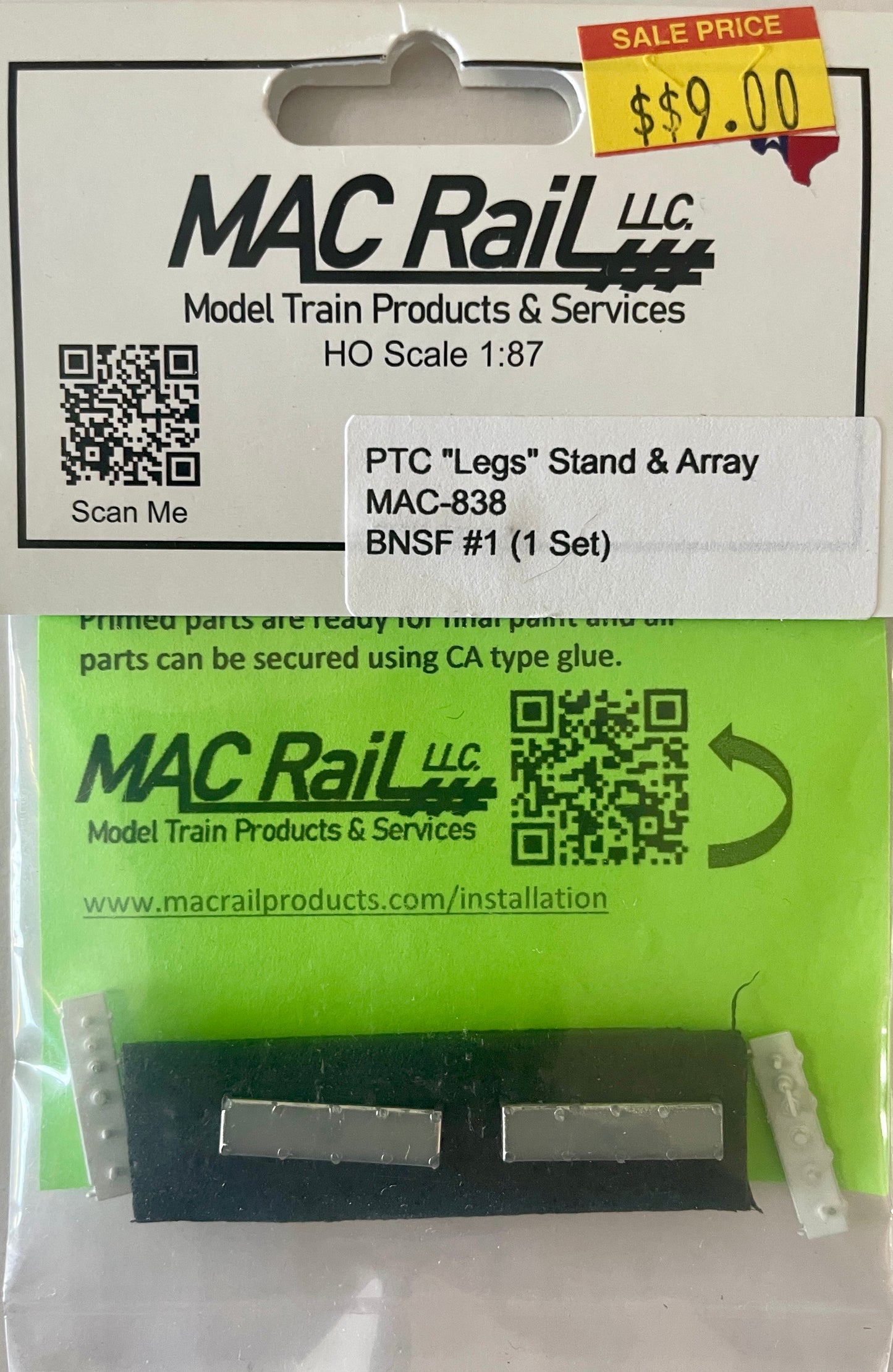 MAC RAIL MAC-838 BNSF PTC STAND & ARRAY "LEGS" SET #1 (1 SET)