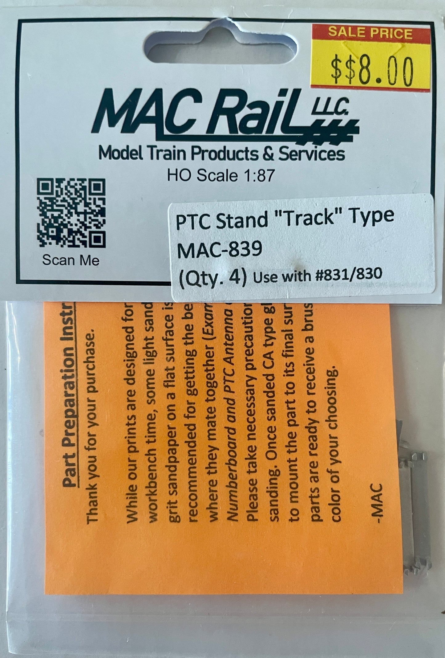 MAC RAIL MAC-839 PTC STAND "TRACK" TYPE (4 PACK)