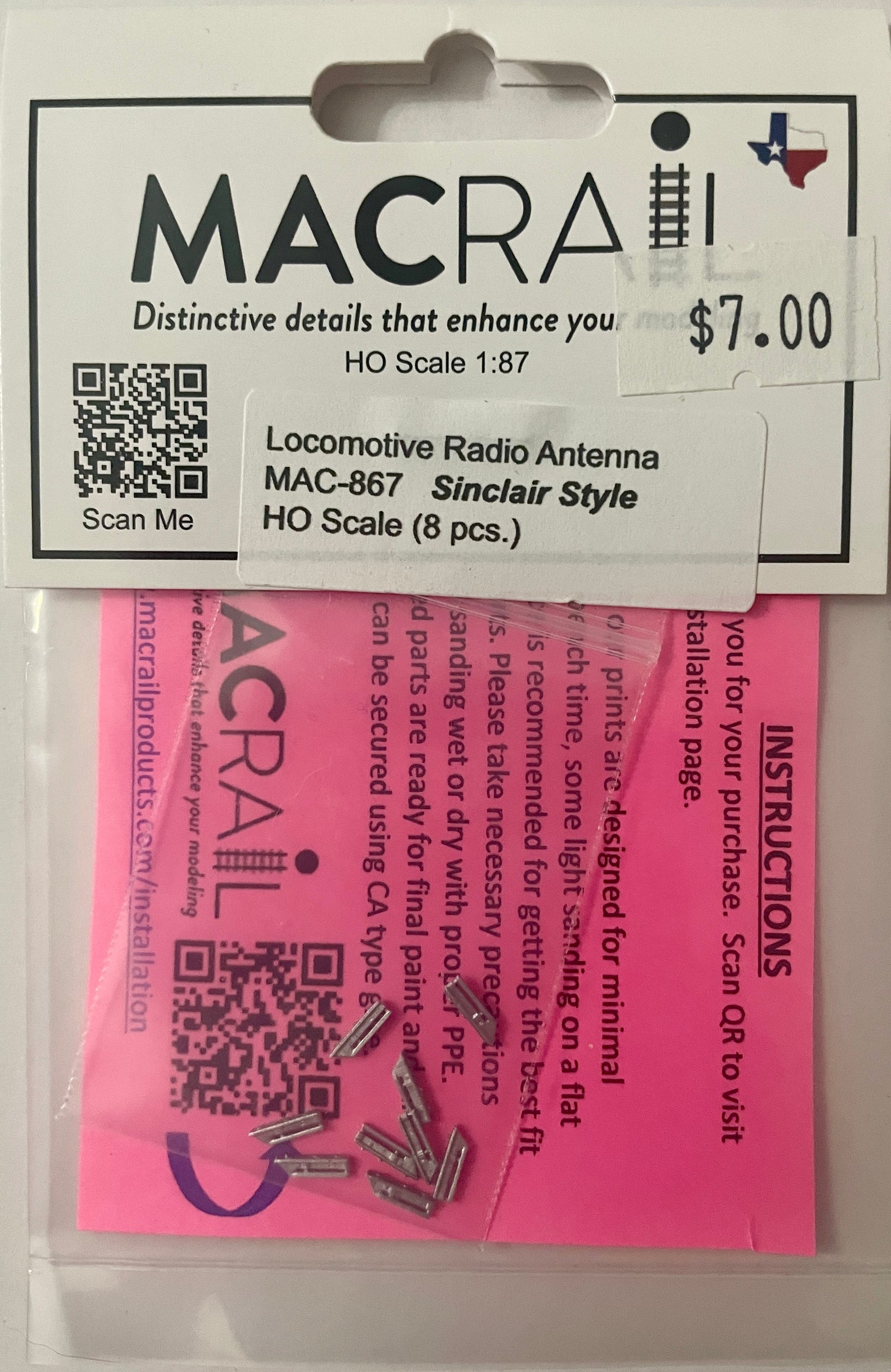 MAC RAIL MAC-867 LOCOMOTIVE RADIO ANTENNA "SINCLAIR" (8 PACK)