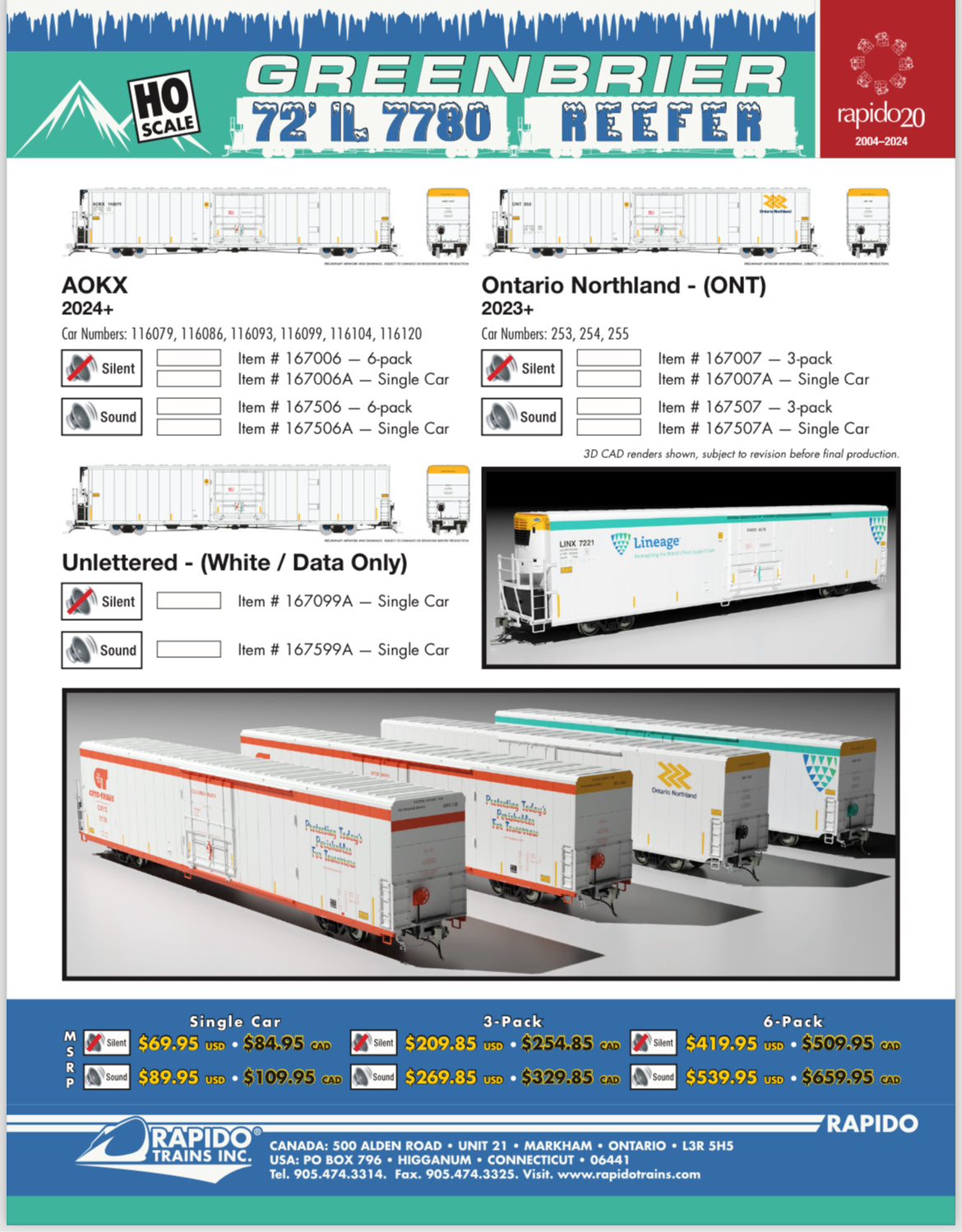 Rapido Greenbrier 72' 7780 Reefers (Announced 9/19/24)