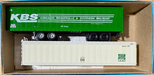 ATHEARN BLUE BOX 45' PIGGY BACK TRAILERS CUSTOM PAINTED AND DECALED - KANKAKEE BEAVERVILLE & SOUTHERN