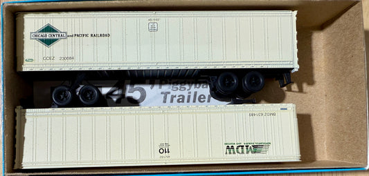 ATHEARN BLUE BOX 45' PIGGY BACK TRAILERS CUSTOM PAINTED AND DECALED - CHICAGO CENTRAL & PACIFIC/MINNESOTA DAKOTA & WESTERN