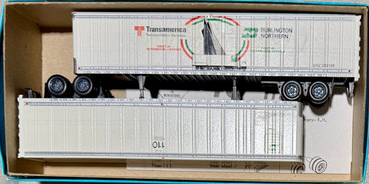 ATHEARN BLUE BOX 45' PIGGY BACK TRAILERS CUSTOM PAINTED AND DECALED - BN/TRANSAMERICA & BN