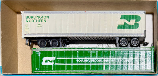 ATHEARN BLUE BOX 45' PIGGY BACK TRAILERS CUSTOM PAINTED AND DECALED - BURLINGTON NORTHERN