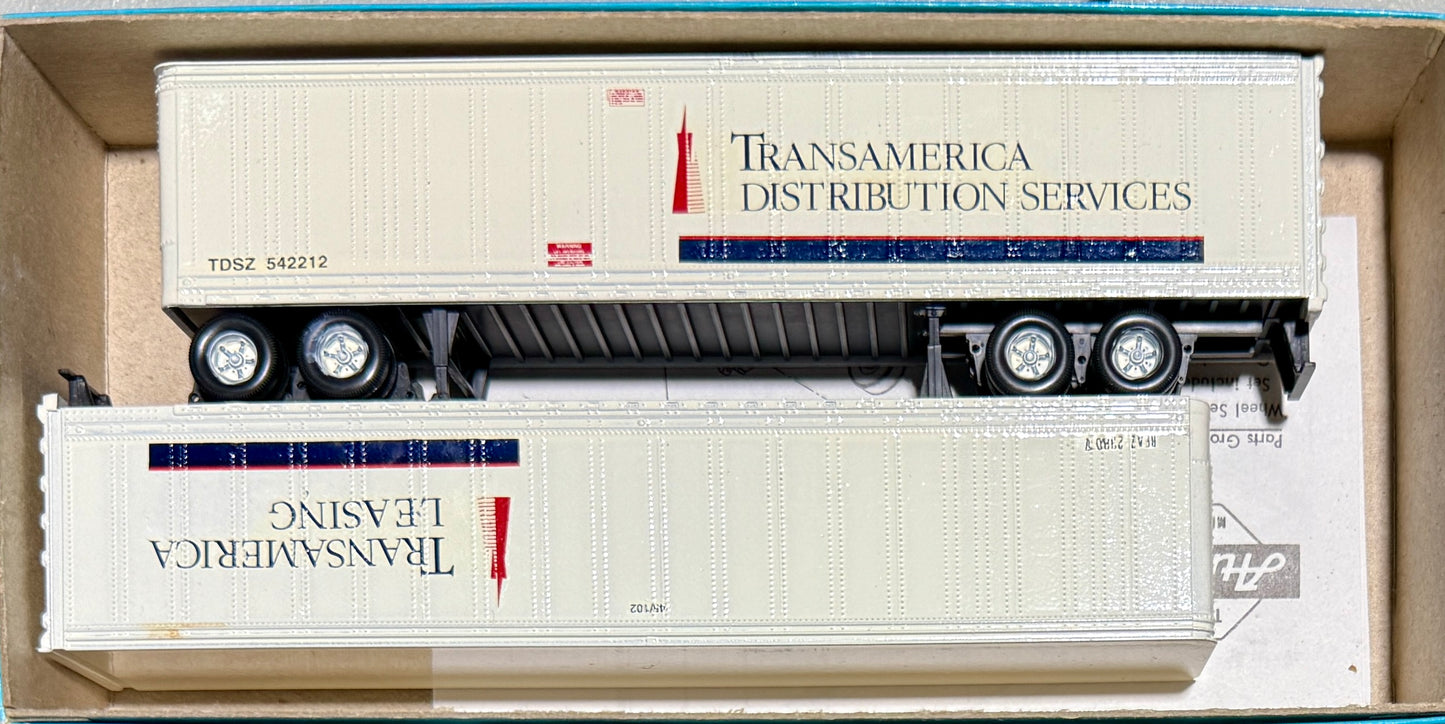 ATHEARN BLUE BOX 45' PIGGY BACK TRAILERS CUSTOM PAINTED AND DECALED - TRANSAMERICA DISTRIBUTION/TRANSAMERICA LEASING