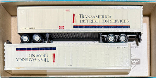 ATHEARN BLUE BOX 45' PIGGY BACK TRAILERS CUSTOM PAINTED AND DECALED - TRANSAMERICA DISTRIBUTION/TRANSAMERICA LEASING