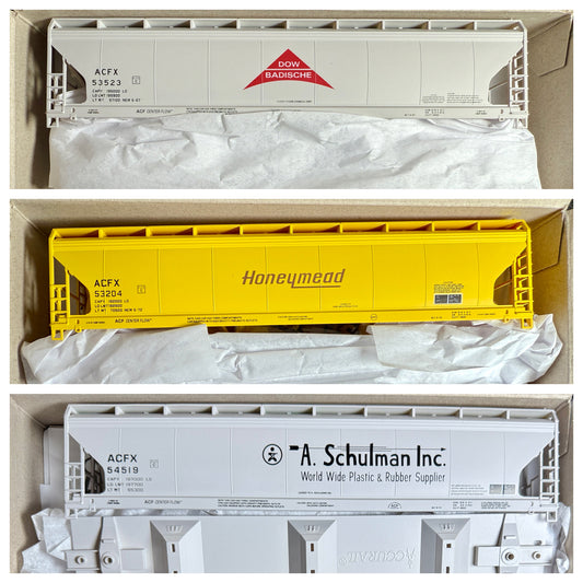 ACCURAIL LIMITED RUN 3 BAY ACF COVERED HOPPER SET (3 KITS)- PRIVATE CARRIERS DOW/HNM/SCH