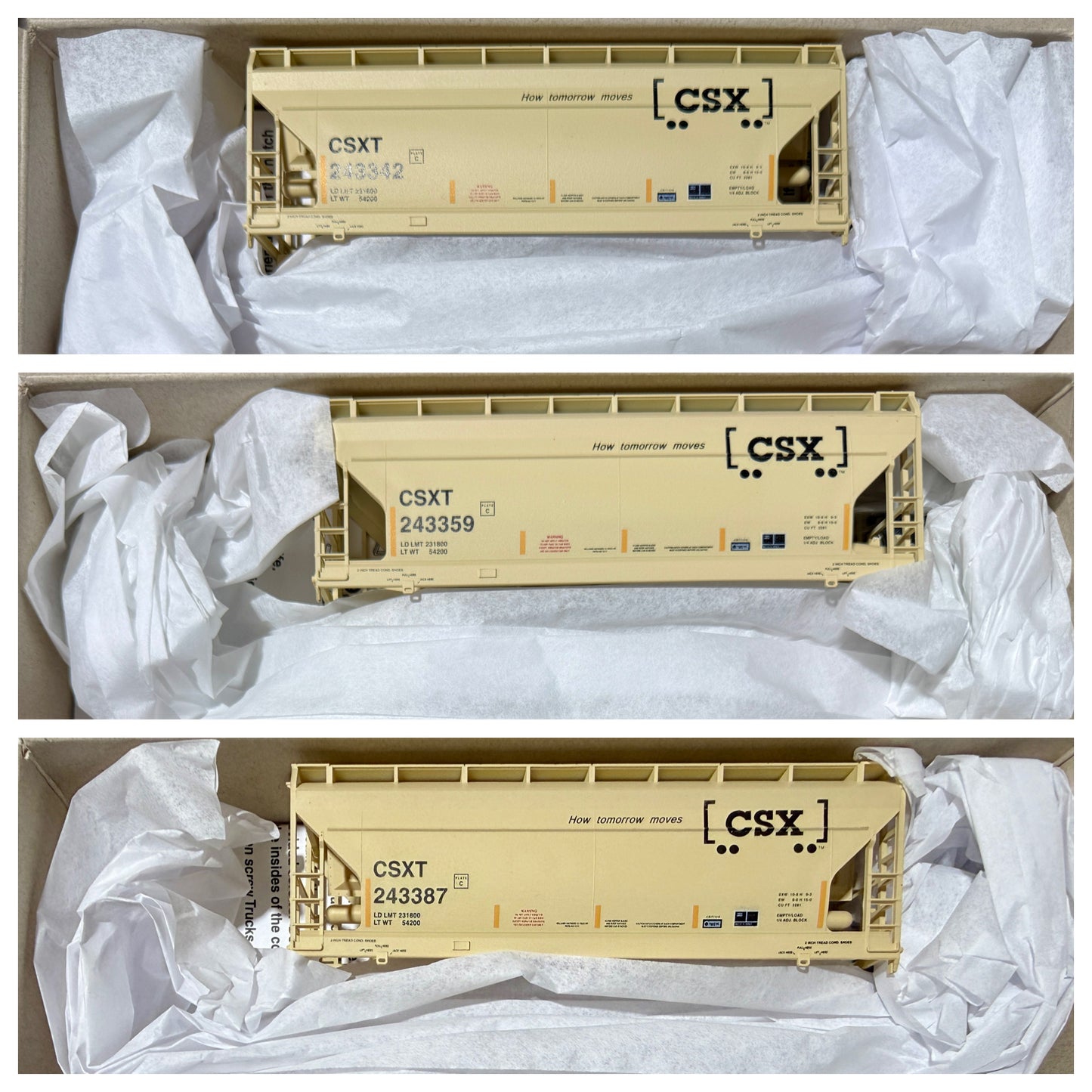 ACCURAIL LIMITED RUN 2 BAY CVD HOPPER SET (3 KITS)- CSX W/CONSPICUITY STRIPES