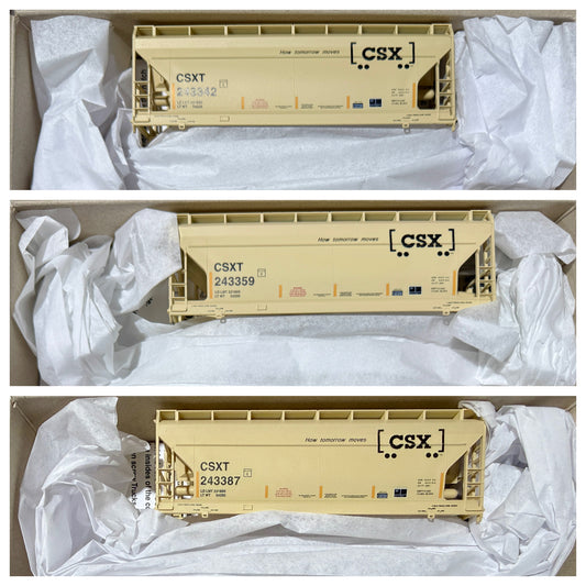 ACCURAIL LIMITED RUN 2 BAY CVD HOPPER SET (3 KITS)- CSX W/CONSPICUITY STRIPES