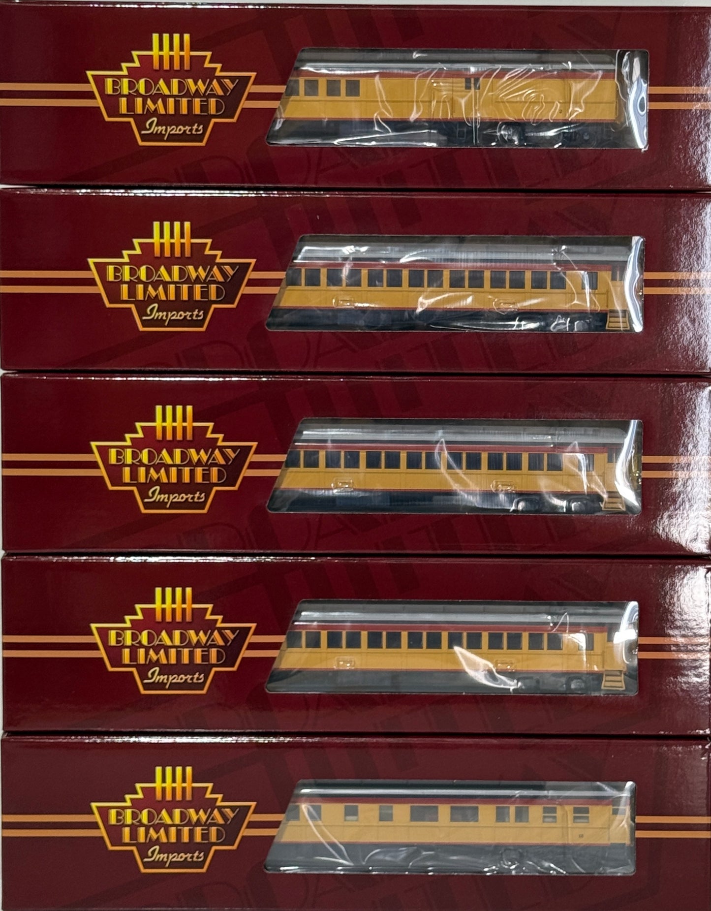 BROADWAY LIMITED 5 UNIT HEAVYWEIGHT PASSENGER CAR SET - CHESSIE STAEAM SPECIAL