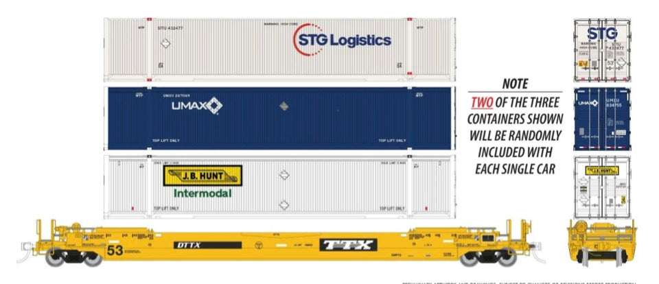 RAPIDO GUNDERSON 53ft HUSKY STACK WELL CAR (2 CONTAINERS) - TTX AS DELIVERED WITH US CONTAINERS