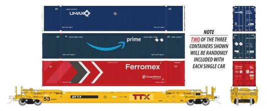 RAPIDO GUNDERSON 53ft HUSKY STACK WELL CAR (2 CONTAINERS) - TTX PATCHED RED LOGO