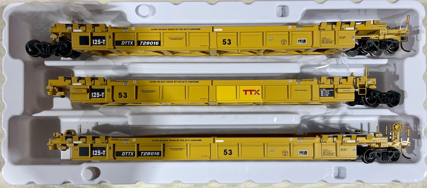 ATLAS MASTER THRALL 53' ARTICULATED WELL CAR (3 UNIT SET) TTX FORWARD THINKING SMALL LOGO