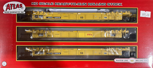 ATLAS MASTER THRALL 53' ARTICULATED WELL CAR (3 UNIT SET) TTX FORWARD THINKING SMALL LOGO