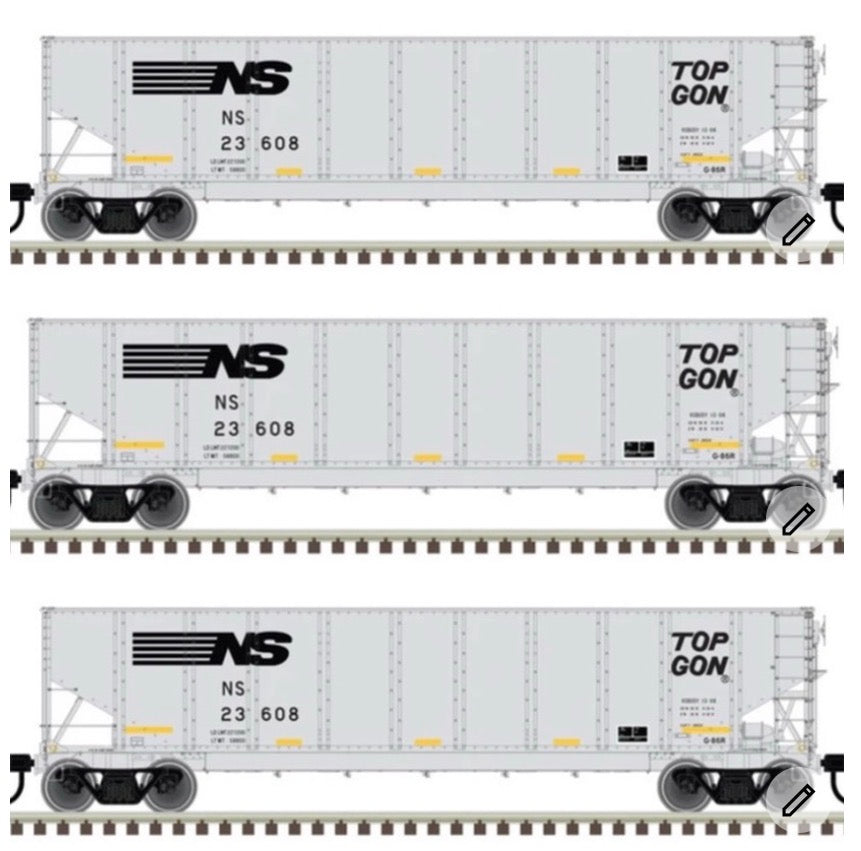 ATLAS MASTER "TOP GON" HOPPER - NORFOLK SOUTHERN G86R WITH CONSPICUITY STRIPES (3 PACK)