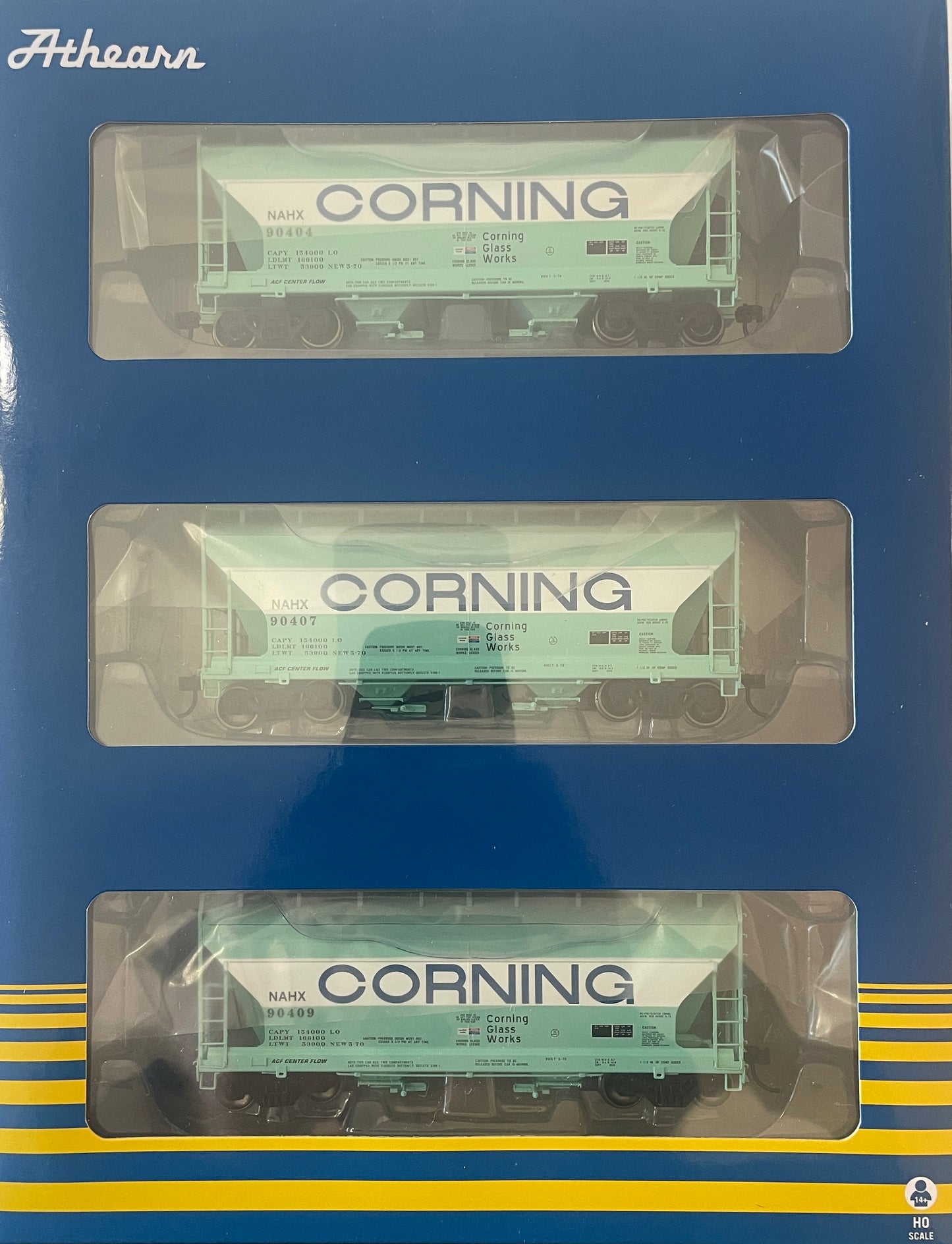 ATHEARN RTR ACF 2970 CF 2 BAY COVERED HOPPER - CORNING GLASS WORKS (3 CAR SET)