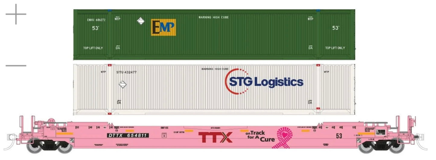 RAPIDO GUNDERSON 53ft HUSKY STACK WELL CAR (2 CONTAINERS) - TTX "ON TRACK FOR A CURE"