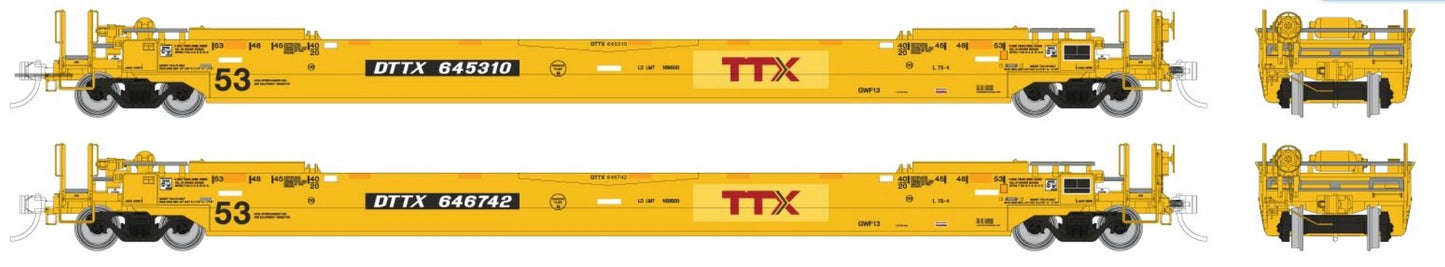 RAPIDO GUNDERSON 53ft HUSKY STACK WELL CARS 2 PACK (WELL CARS ONLY) -TTX PATCHED RED LOGO